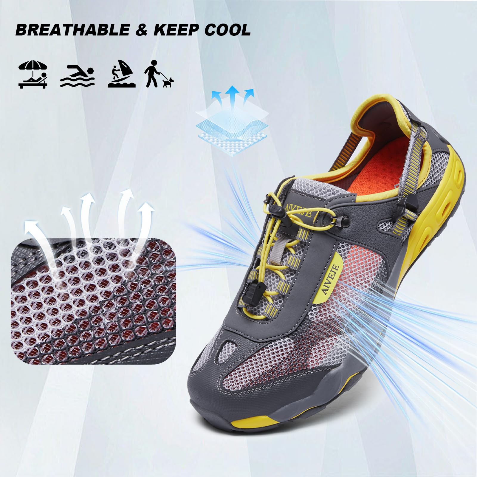 Zapatos de agua para hombre, antideslizantes, de secado rápido, para verano, al aire libre, senderismo, atletismo
