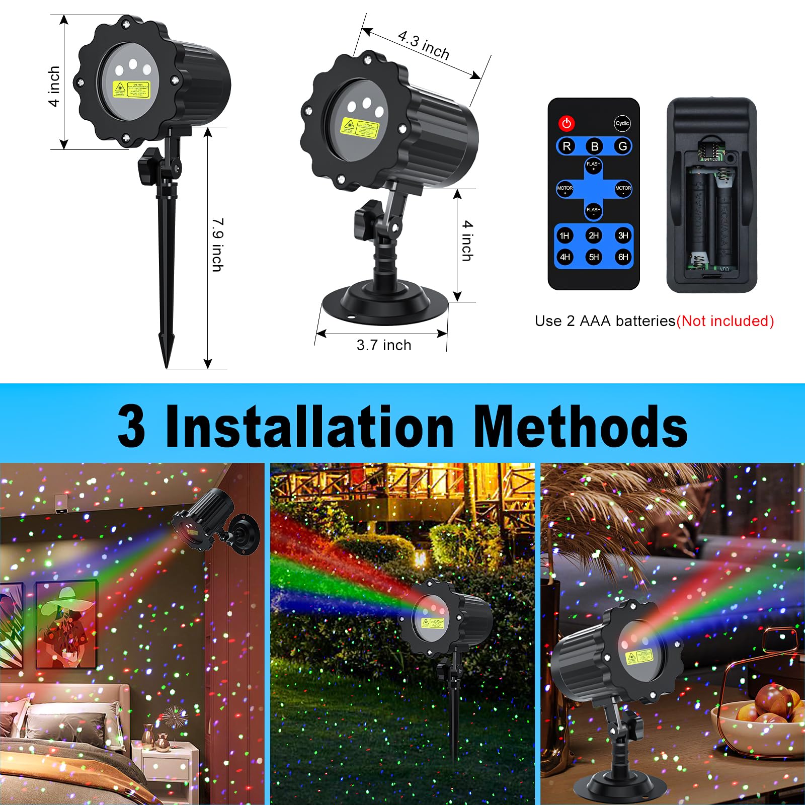 Projecteur laser RVB pour l'extérieur, 3 couleurs de luciole | Projecteur laser mobile de Noël avec télécommande, étanche, décoration de vacances pour Halloween, Noël, fête, arbres, jardin