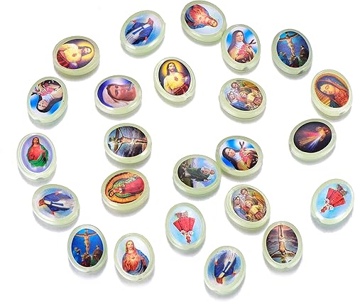 Miniatura 2 de 50 cuentas luminosas que brillan en la oscuridad resina Jesús Cruz Santa María con medalla milagrosa rosario cuentas ovaladas DIY collar pulseras