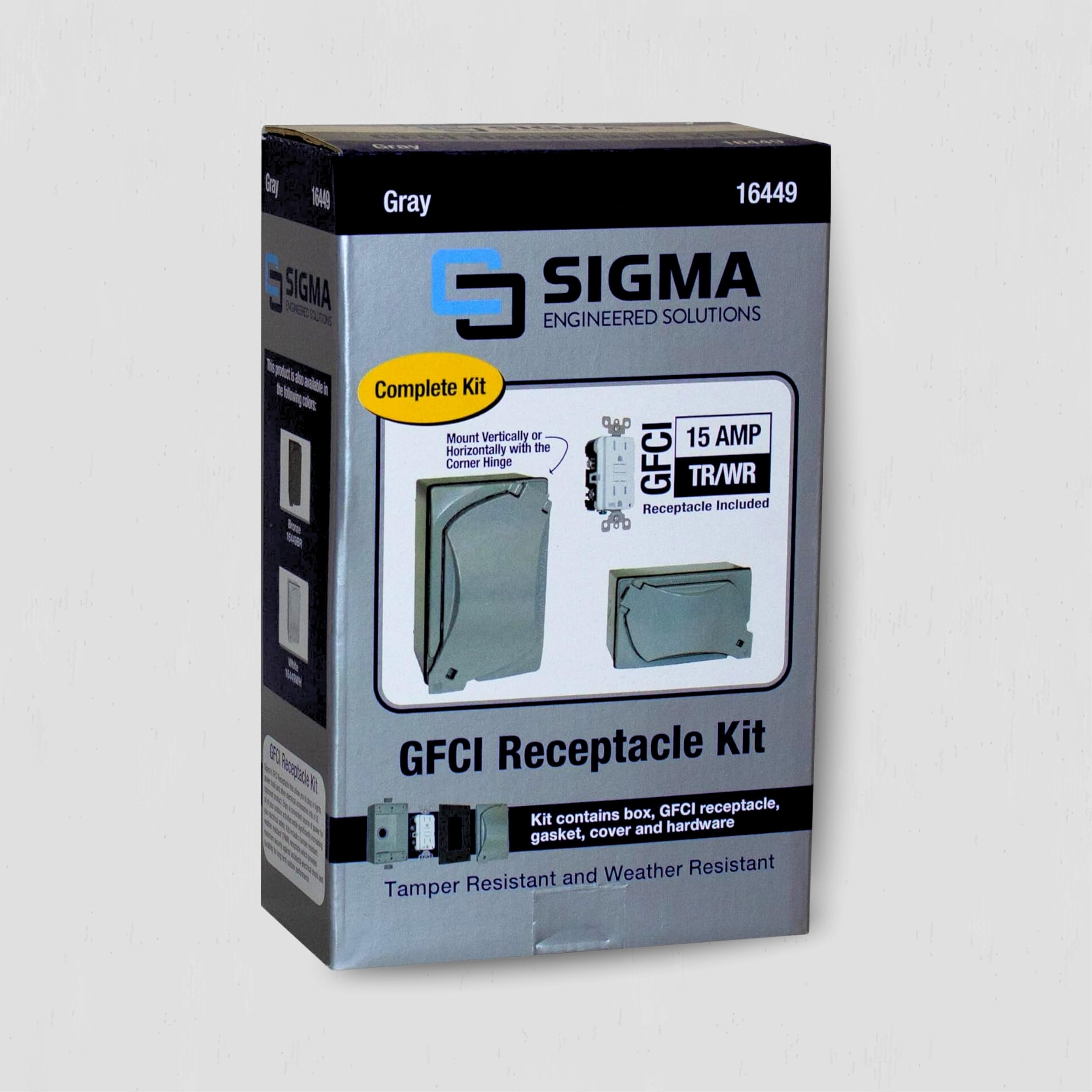Sigma eléctrica 16449 Kit de caja rectangular, Cover y GFCI receptáculo, gris