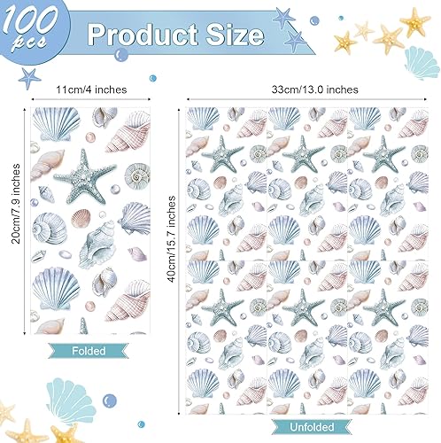 Miniatura 2 de Funrous 200 servilletas de conchas marinas a granel de 3 capas de verano para invitados, servilletas de mano con mar y océano, servilletas costeras