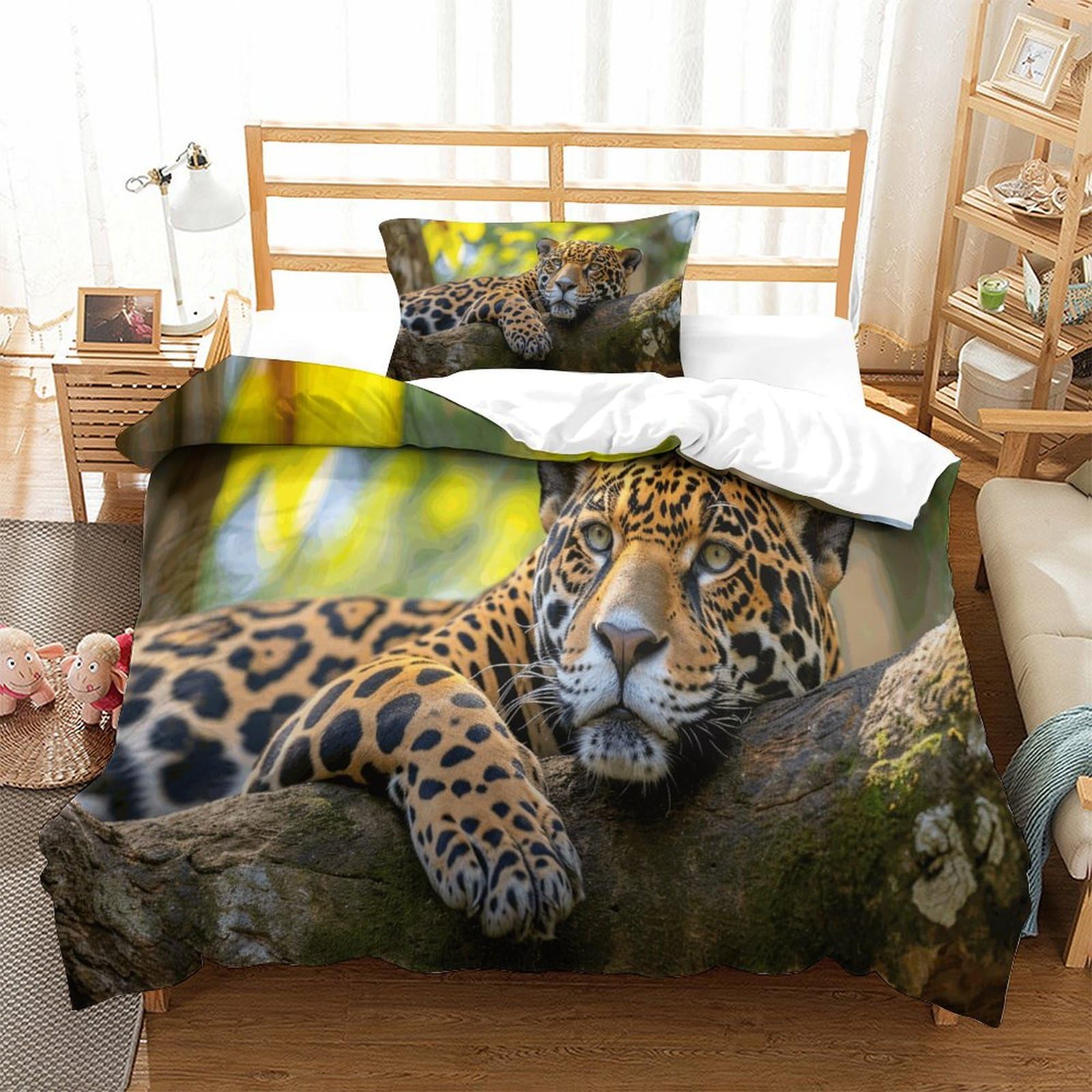P1s9u7w5y Jaguar-8 3D Printed Jungle Leopard Duvet Cover Set 3Pcs Microfiber Animal Bedding Set Single（135X200cm）