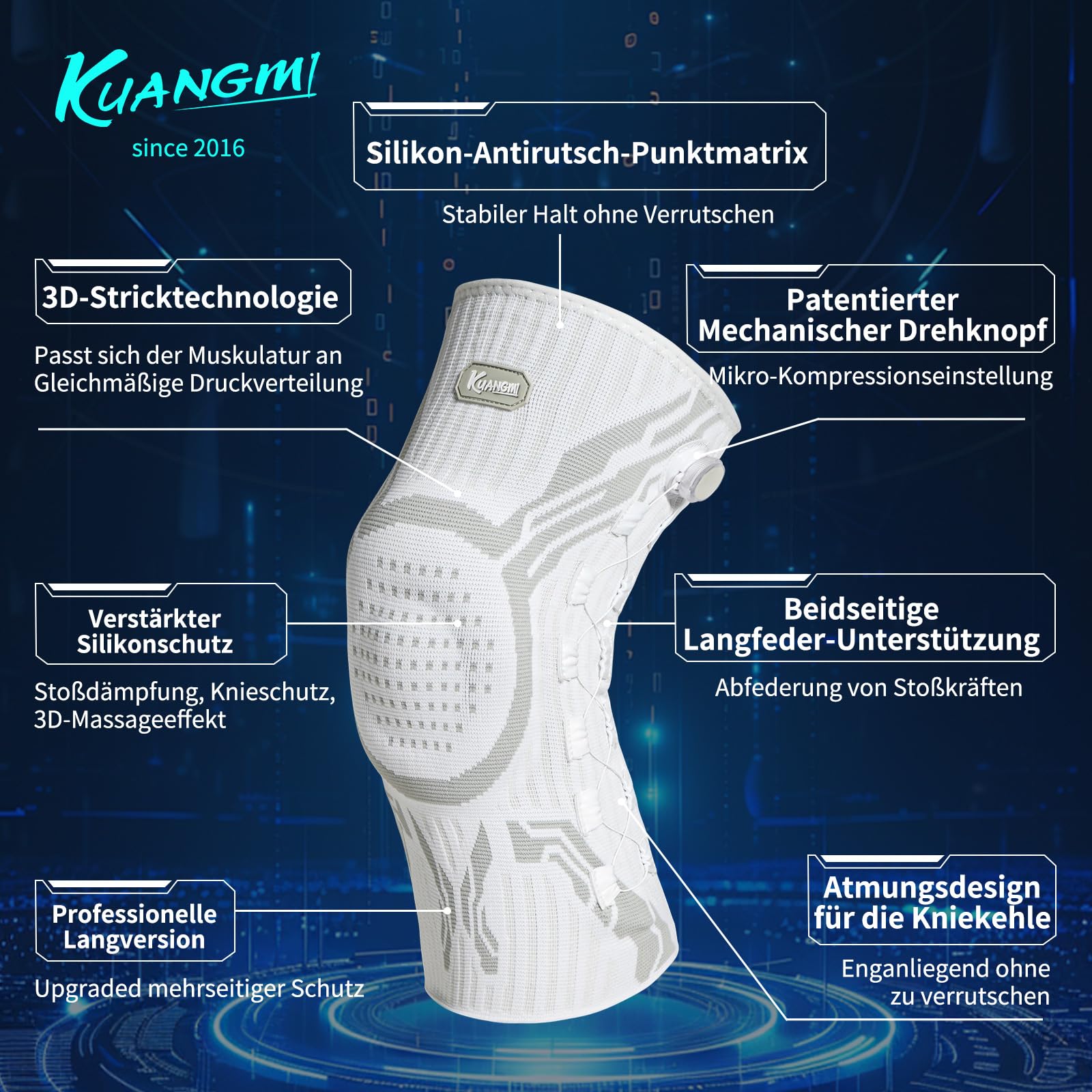 Kuangmi Genouillère réglable à bouton rotatif – Soulage les douleurs articulaires et offre un soutien optimal pour le sport, l’arthrose, la rééducation et l’usage quotidien,WLM