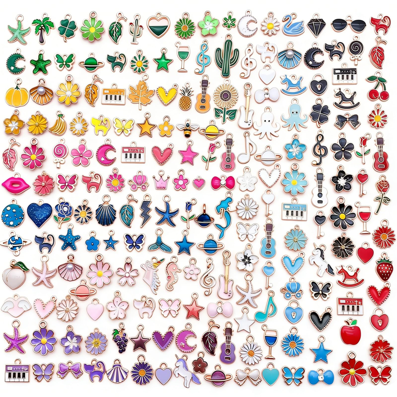InteDesign 200PCS Bracelet Charms for Jewellery Making Supplies, Enamel Paint Metal Charms for DIY Necklace Bracelet Earrings Jewellery Keyring Making Accessories