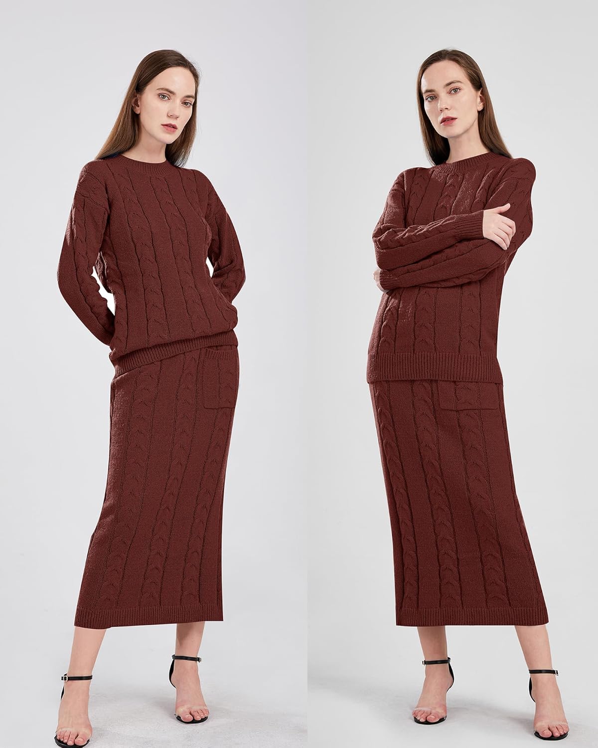 utcoco Womens Sweater Sets Winter Chunky Cable Knit 2 Piece Outfits Sweater Skirt Set - Image 6