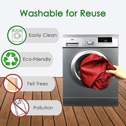 Vista 120 de BeeGreen Bolsas para comestibles, lavables a máquina, paquete de 12 bolsas extragrandes reutilizables, resistentes, plegables con banda Moss Marrs