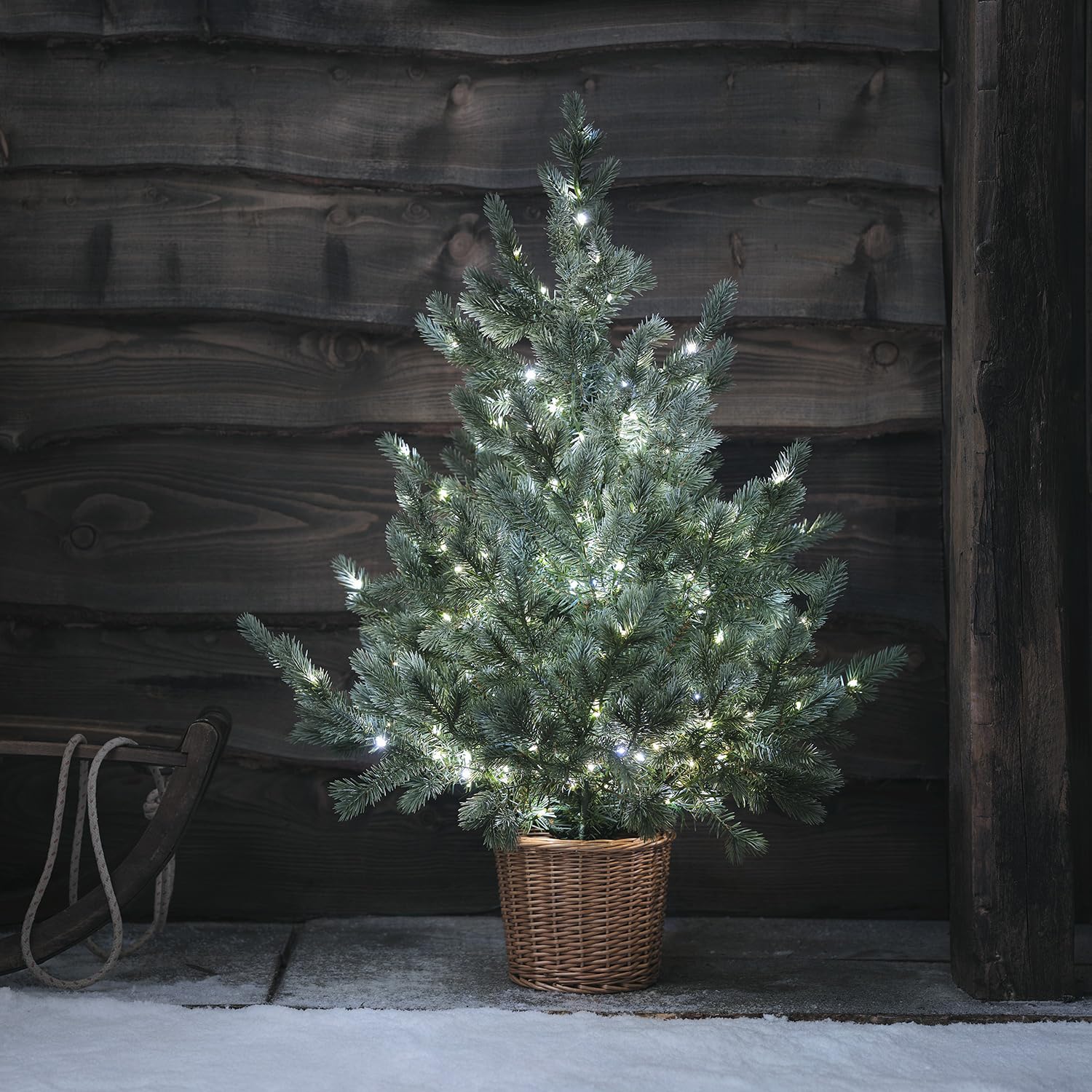 Lights4fun 3-in-1 LED Tannenbaum Künstlich mit Timer warmweiß Batteriebetrieben 90cm Weihnachtsdeko Außen Weihnachtsbeleuchtung Innen Weihnachtsbaum Künstlich