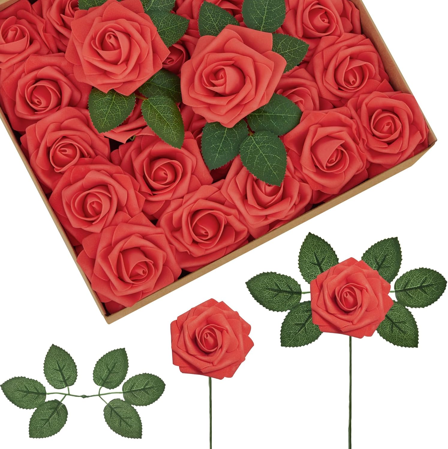 Amazon.com: InnoGear Artificial Flowers, 50 Pcs Red Foam Fake Roses ...