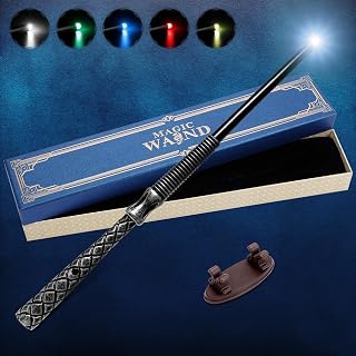 Light Up Magic Wizard Wand with 5 Static Light Colors, Rechargeable Illuminating Resin Witch Wand for Kids Collection Cosplay, with Mini Stand Display, Dragonscale