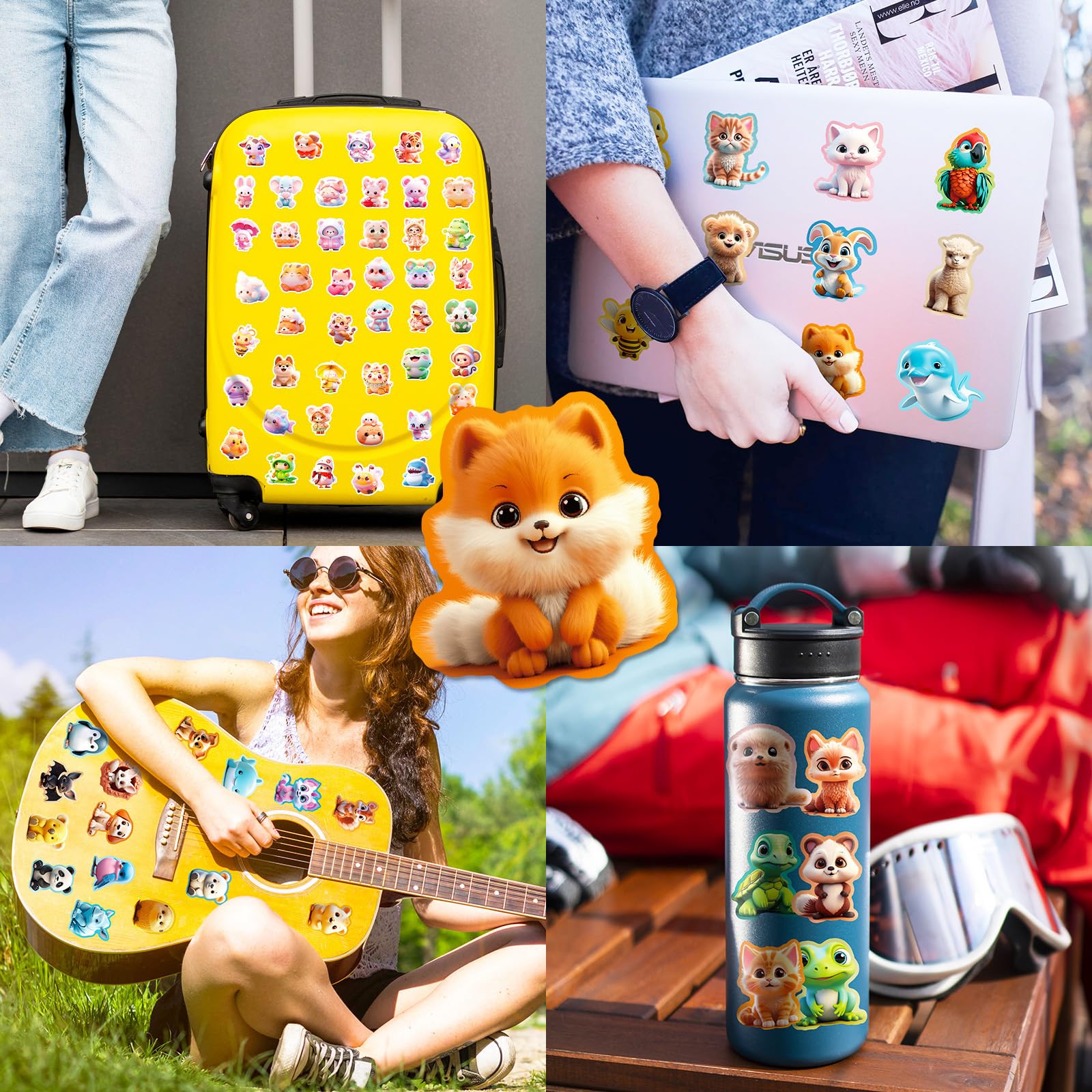 100 simpatici adesivi a forma di animali per Kindle, confezione di adesivi in vinile Kawaii con adorabili animali pastello e animali dei cartoni animati per laptop, diari, custodie per telefono