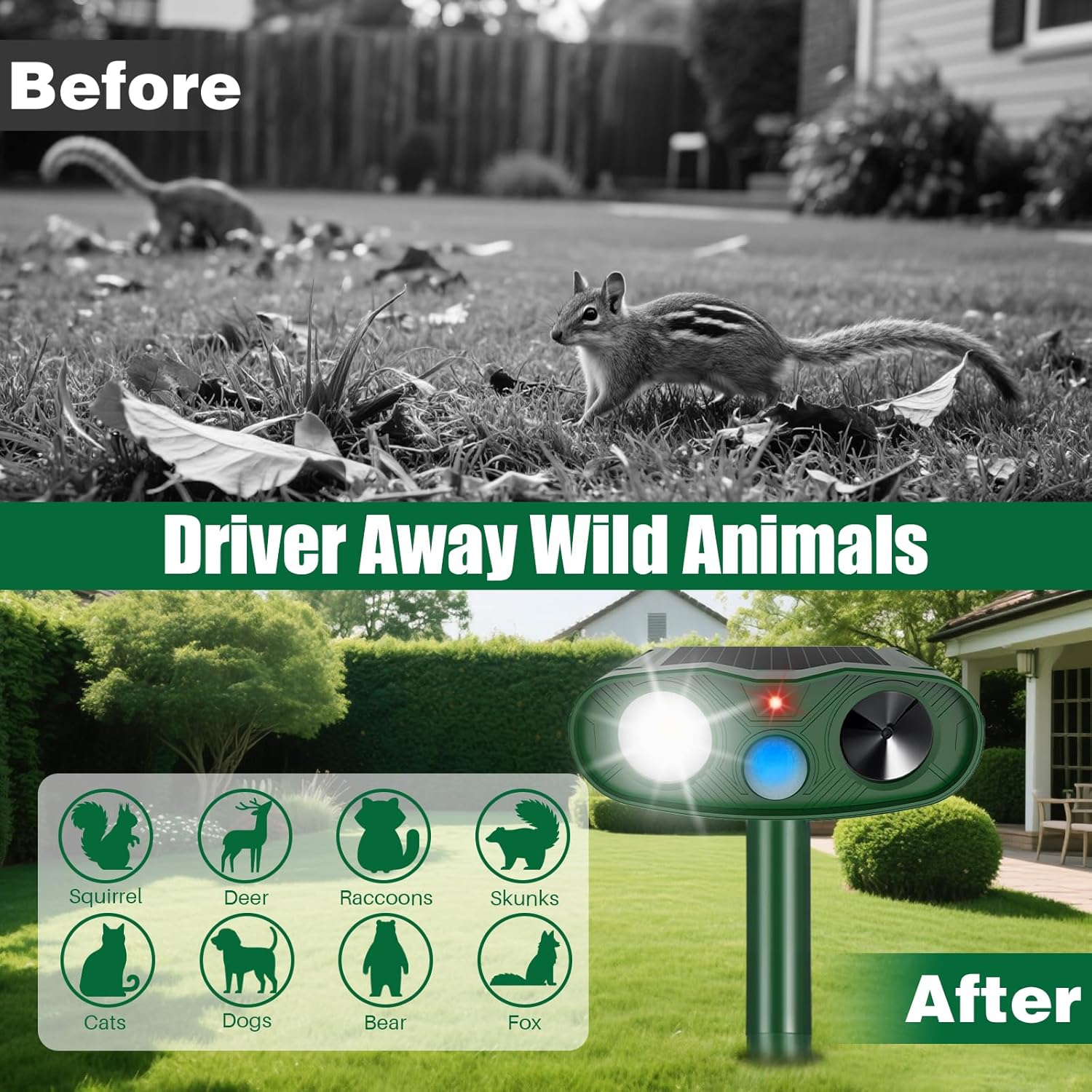 2026 Solar Sonic Racoon Fortress Pro Outdoor Cat Repellent, Ultrasonic Animal Repeller Squirrel Rabbit Deterrent with Motion Sensor&Flash Light to Scare Dog Skunk Out of Garden Yard Farm(4Pack)