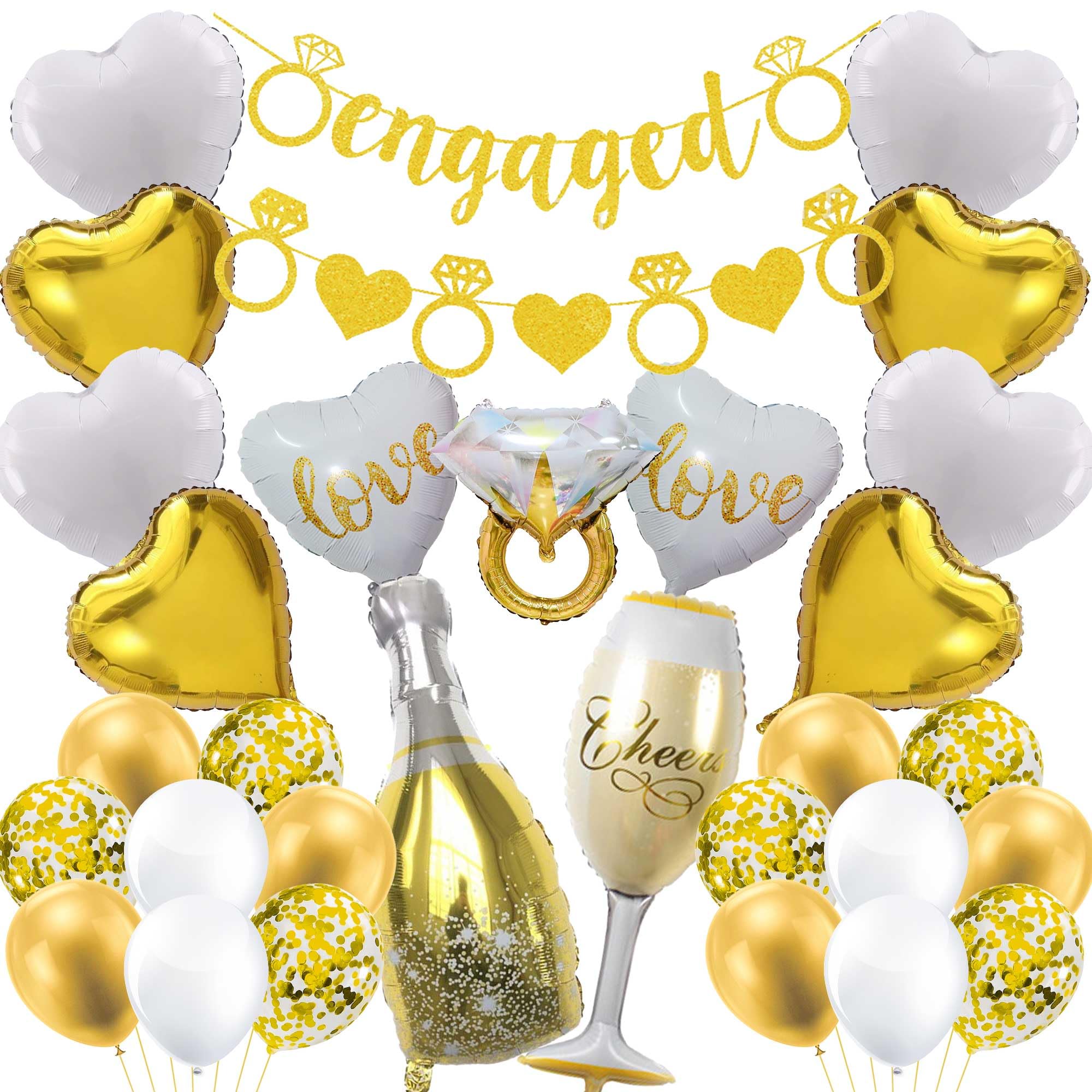 Engagement Party Decorations Gold Balloon, 30 Pcs Glitter Engaged Banner