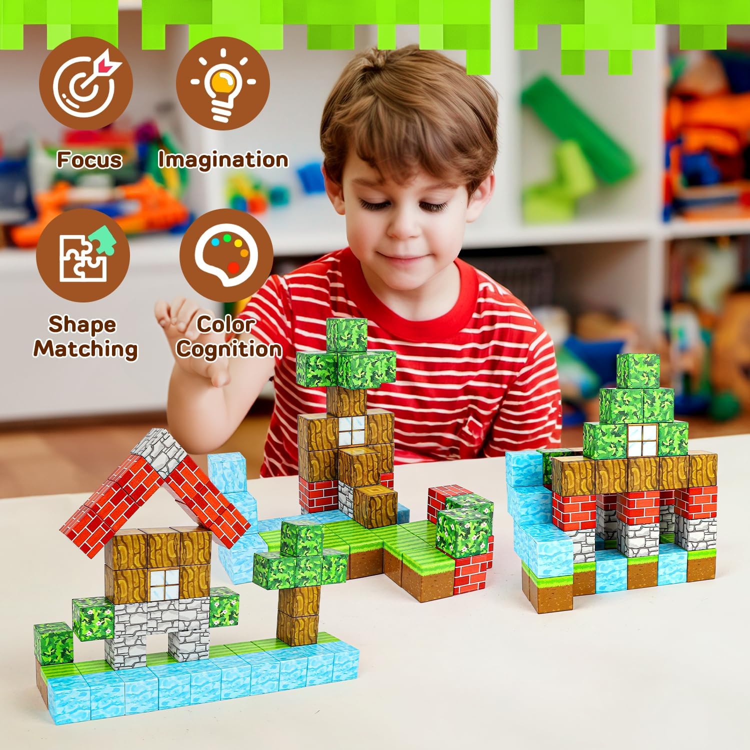 TOY Life 80 Pcs Magnetic Building Blocks for Kids Ages 6 8 12, Mine Magic Magnet Blocks Toys for Toddlers, Magnetic Toys Gifts for Boys Girls, Preschool Classroom Toddler Learning Stem Toys
