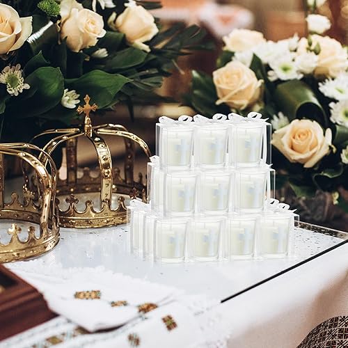 Miniatura 6 de Hushee 24 piezas de regalos de fiesta de boda, velas cruzadas, regalos de bautismo, velas temáticas de cruz plateada, regalos de despedida de