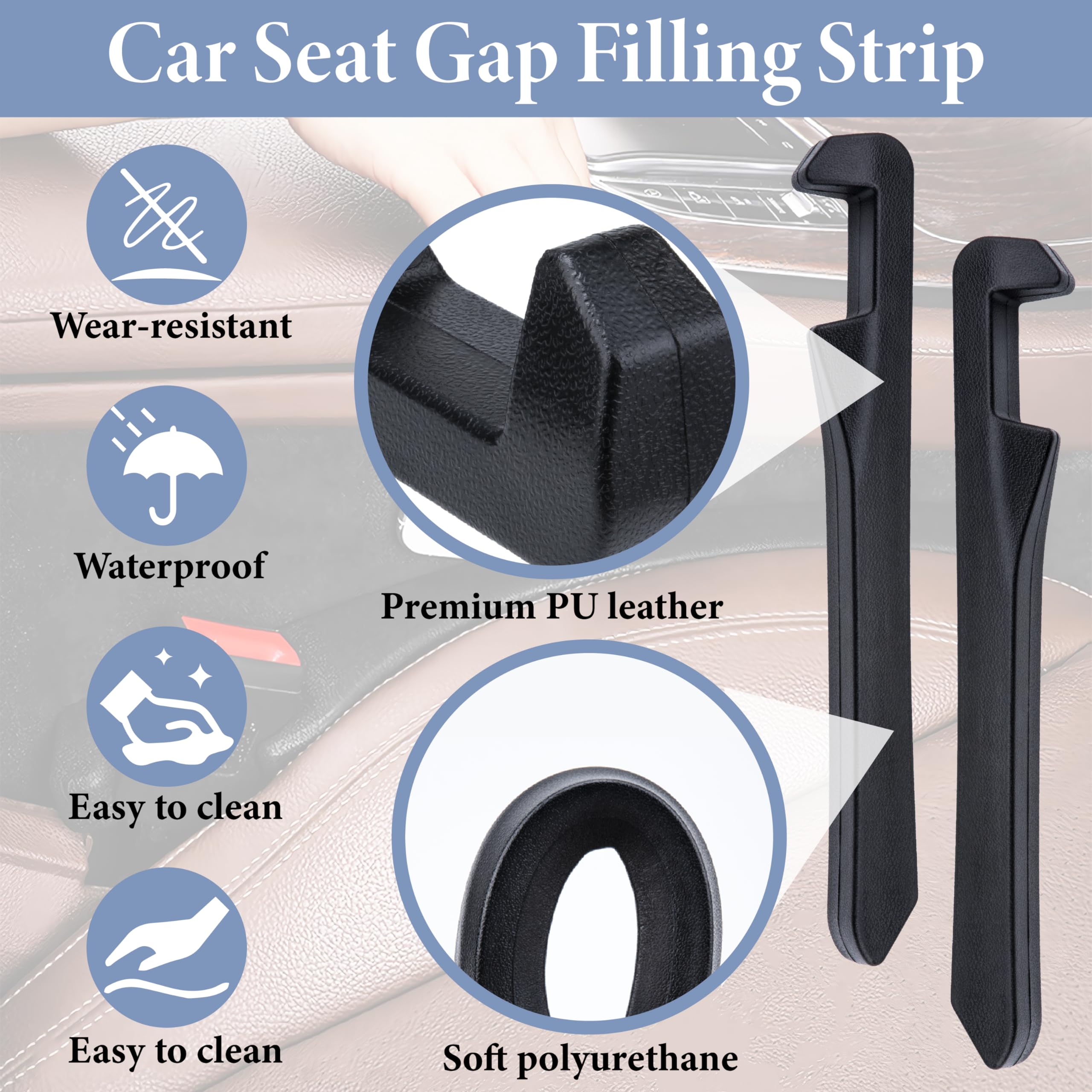 2 PCS Car Seat Gap Filler, Leather Seat Gap Plug to Fill The Gap Between Seat and Console, Universal Car Seat Crevice Blocker Stop Things from Dropping Fits Car Truck SUV Car Interior Accessories