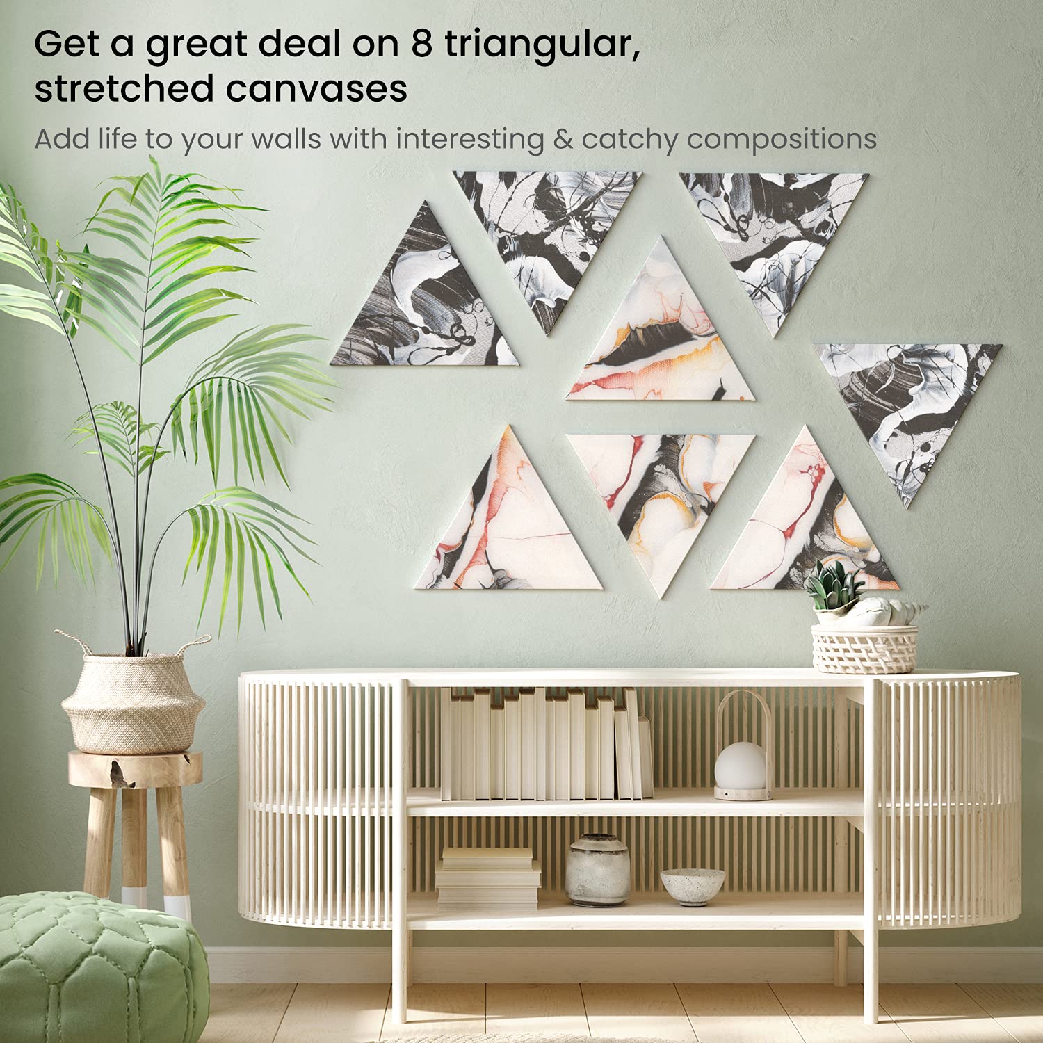 Arteza - Set di 8 tele triangolari allungate in 100% cotone, 35,6 cm, tela bianca con copertura in gesso su telaio in legno massello