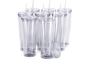 Maars Classic Clear Double Wall Plastic Reusable Cups with Lids and Straws