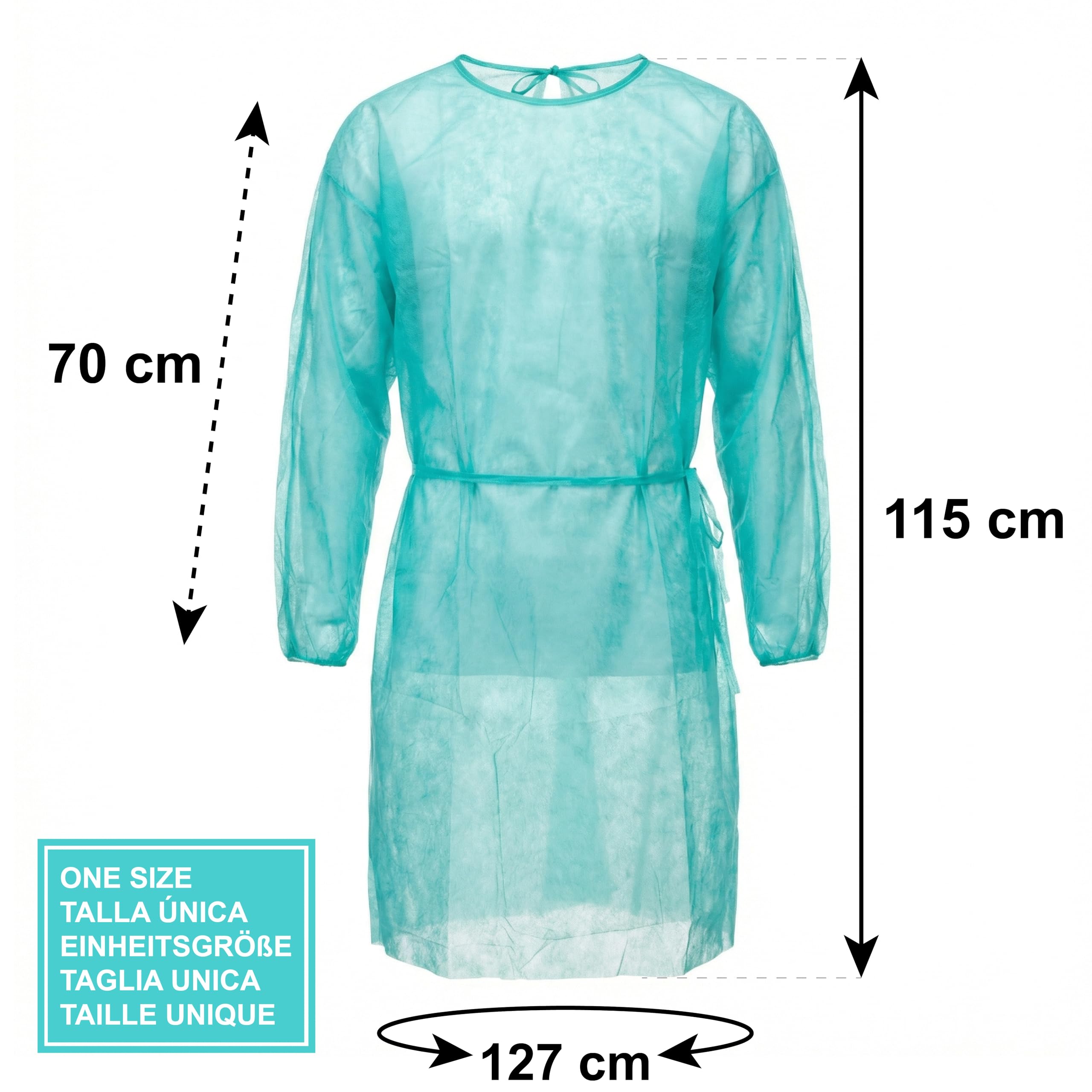 KMINA Camice Monouso Ospedaliero Polipropilene 20g Maniche Lunghe 115 x 127 cm Verde