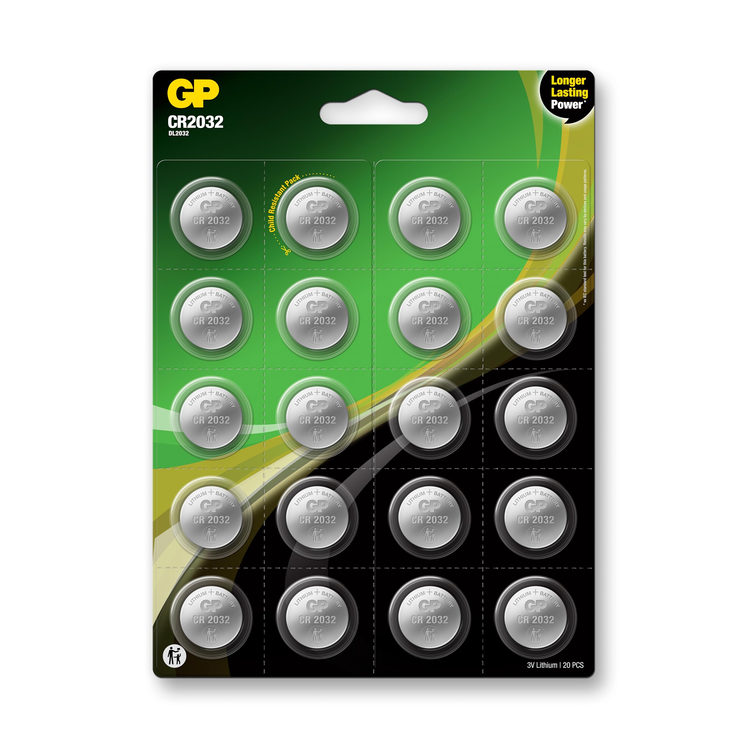 GP Pilas CR2032 Batteries - Paquete de 20 - Pilas de Litio Tipo Moneda CR 2032 de 3 voltios - Larga Duración, Alto Rendimiento, Ideales para Glucómetro, Llaves de Auto, Luces y Adornos de Navidad