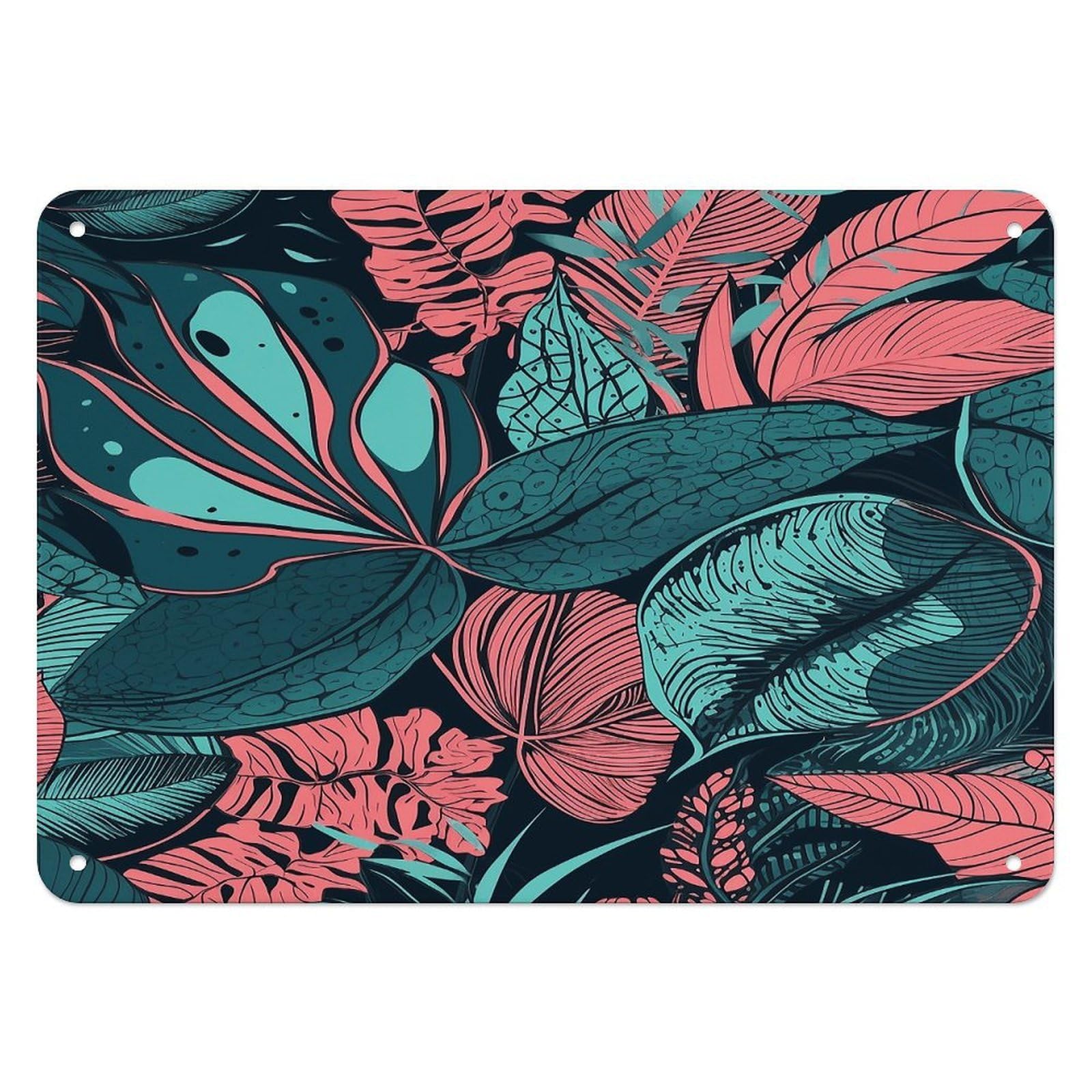 Btcowzrv Style Hand Drawn Tropical Leaves Metal Sign, 5.5" X 7.9" Tin Wall Decor, Wall Art Plaques For Home Wedding Decor Room Living Room Decoration
