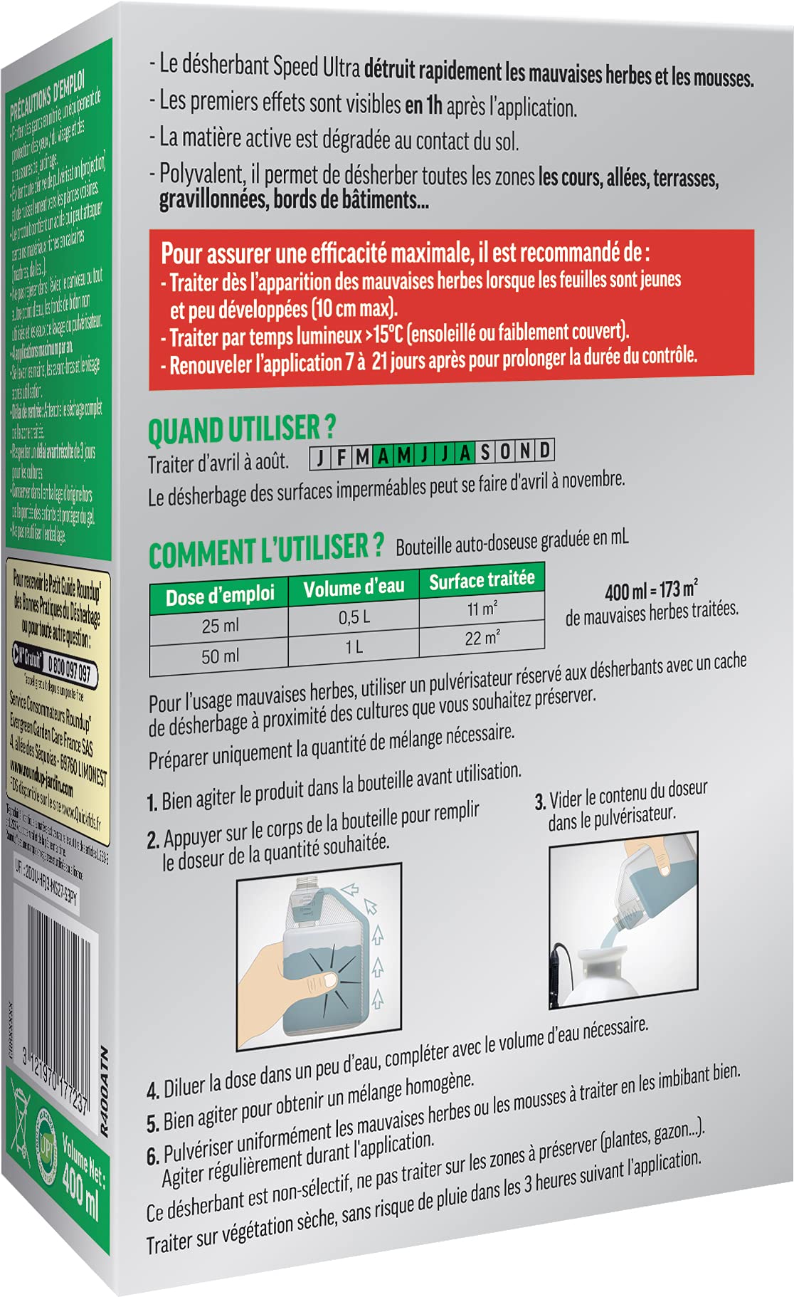 RoundUp Désherbant Concentré Multi-usages 700mL Acide Pélargonique 304m²