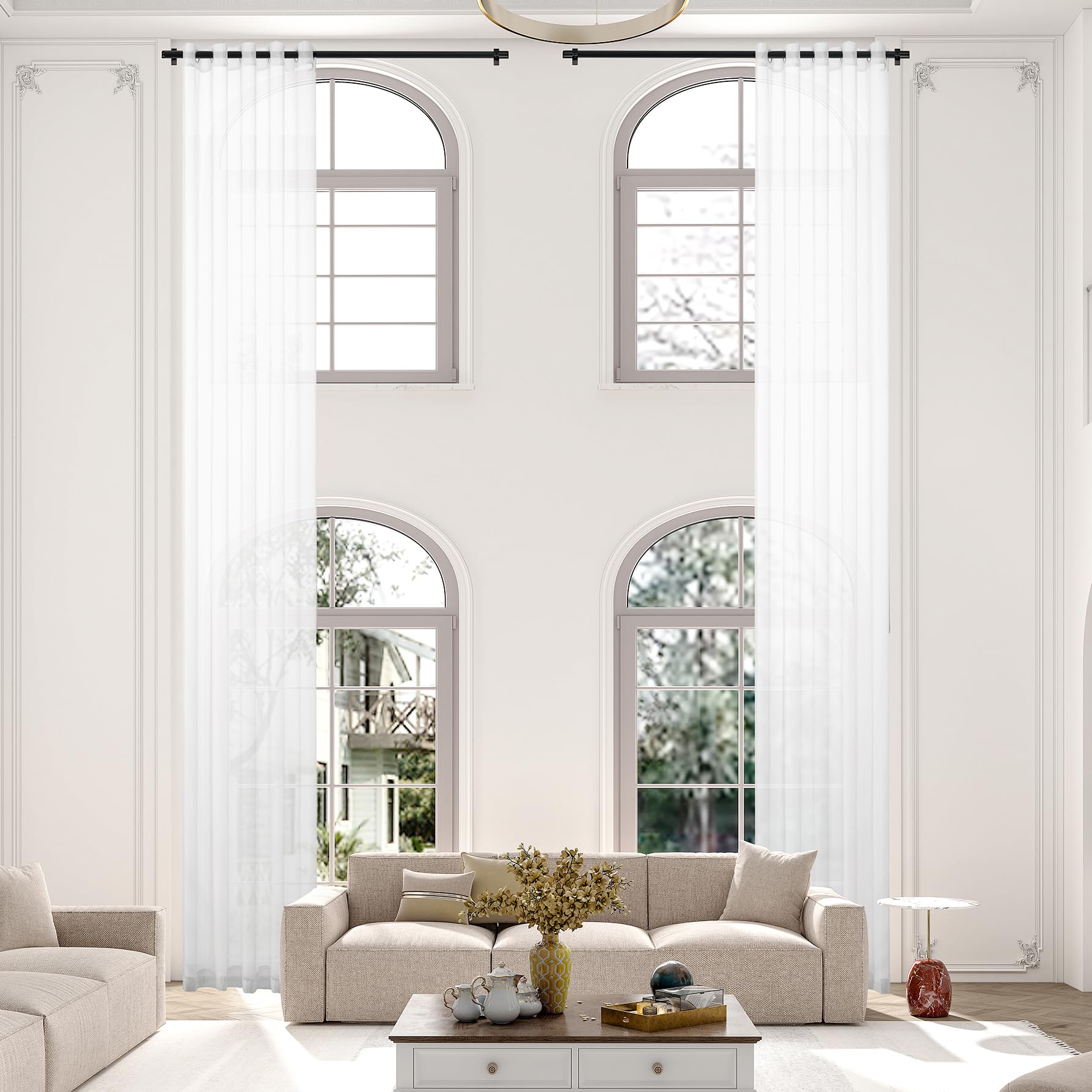 Amazon.com: TCUSSIF Extra Long Sheer Curtains, Light Filtering Grommet ...