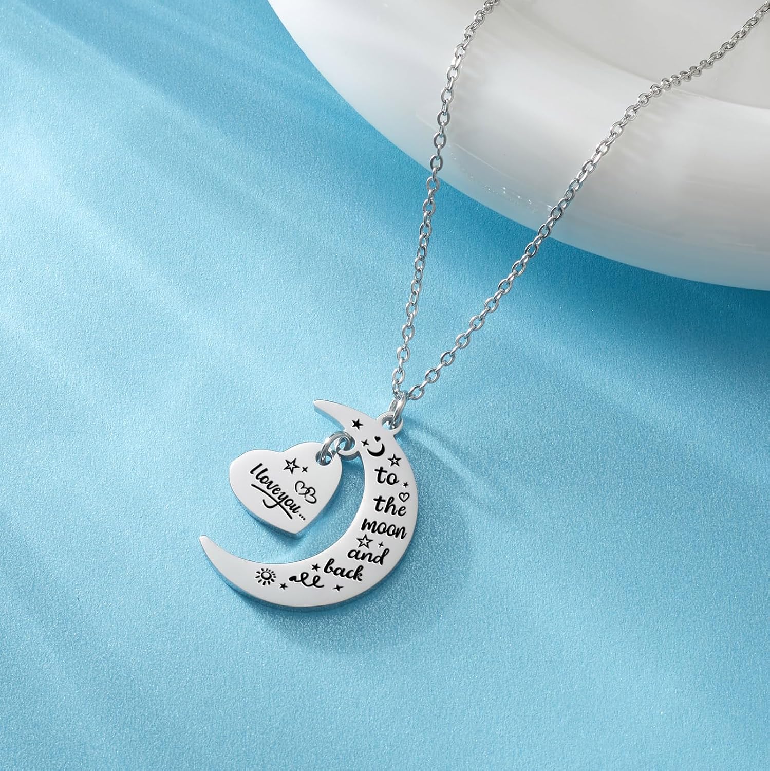 I Love You Moon Back Heart Engraved Gigi Mimi Nana Nanny Necklace | Daughter Mom Grandma Pendant Jewelry,Christmas Mother's Day Birthday Gifts for Women Teens