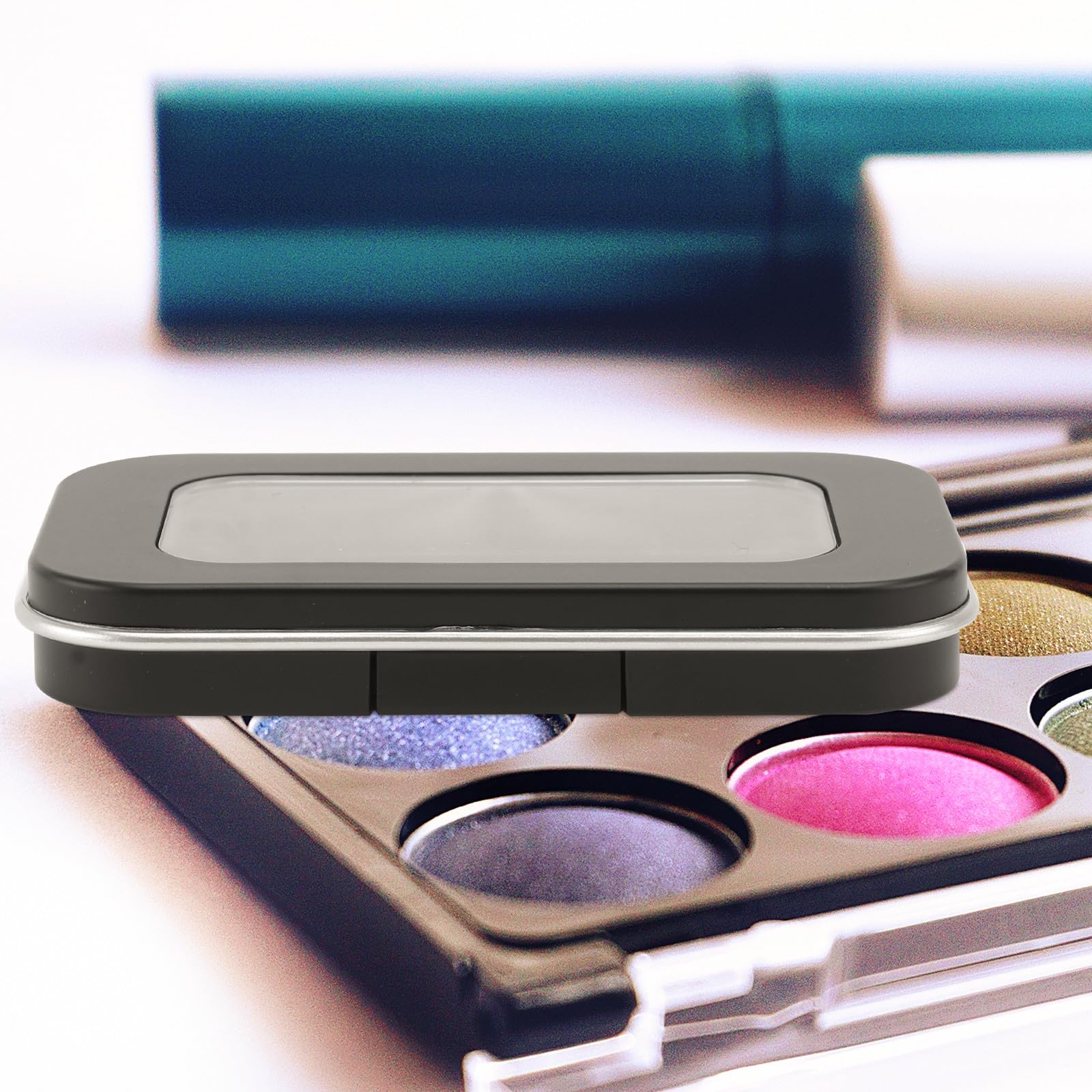 2 Stück Magnetische Lidschattenbehälter aus Kunststoff Schwarz | Leere Organizer für Make Up, Reiseetui mit Deckel, für Display und Aufbewahrung