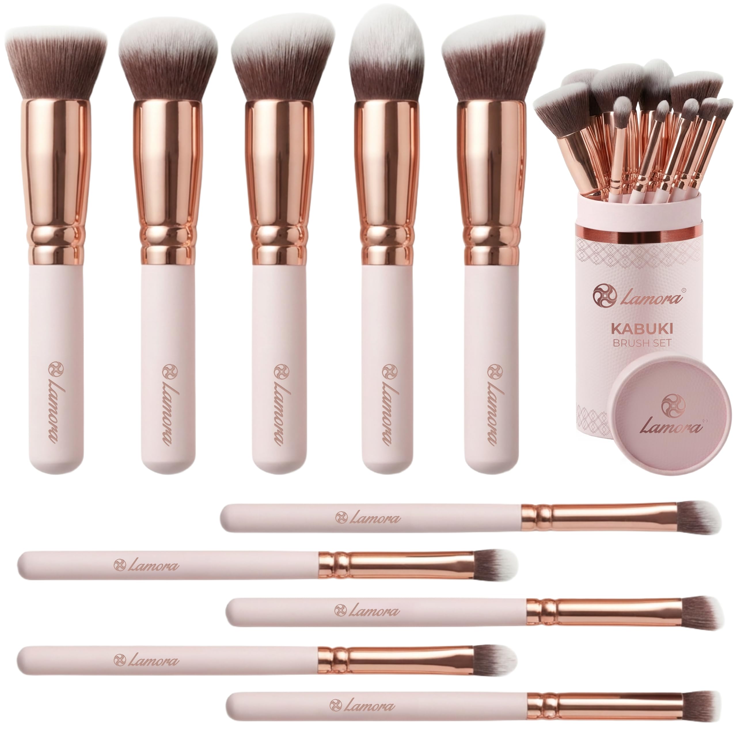 Kabuki Makeup Brush Set - For Foundation Powder Blush Concealer Contour - Perfect For Liquid, Cream or Mineral Products - 10 Pc Collection With Premium Synthetic Bristles For Eye and Face Cosmetic