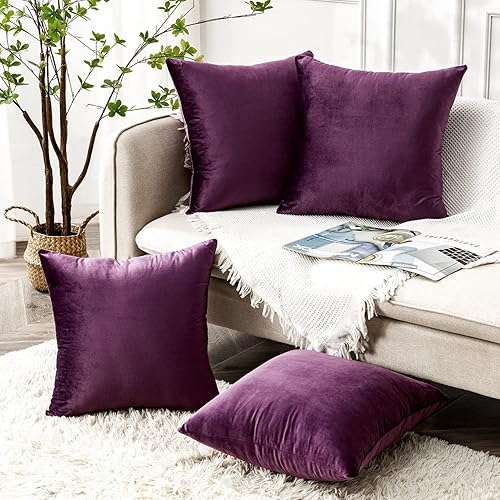 Miniatura 2 de Yonous Juego de 4 fundas de cojín decorativas de terciopelo suave para sofá, dormitorio o automóvil, 16 x 16 pulgadas, gris