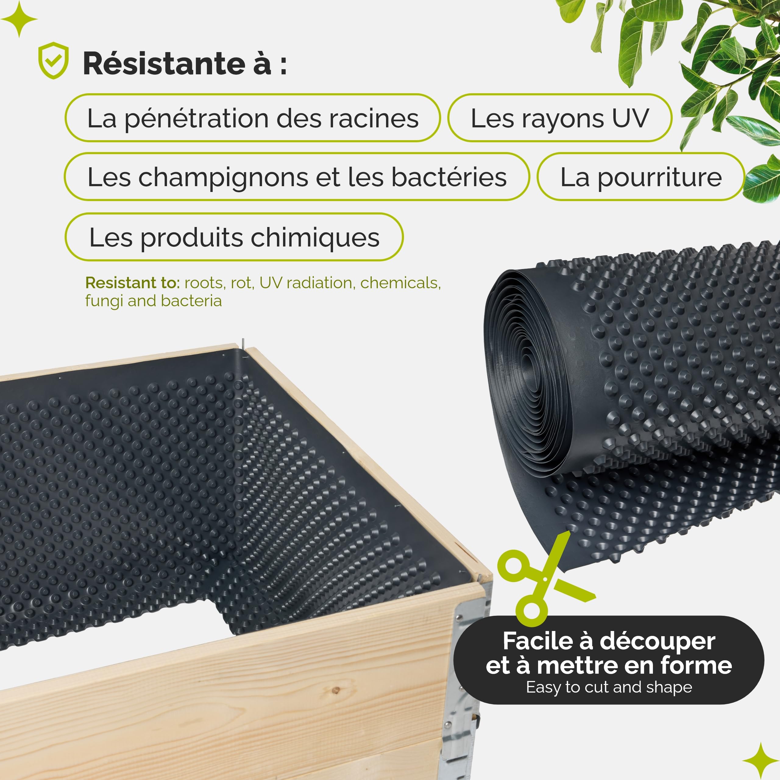 Membrane à plots HDPE 0,5 x 20 m pour Potager surélevé et Jardiniere Exterieur Film de Drainage Protection humidité