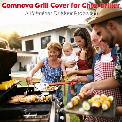 Miniatura 8 de Comnova - Cubierta de parrilla para parrilla Char Griller de 3 quemadores de combustible dual  Cubierta de ahumador 600D para parrilla Char,