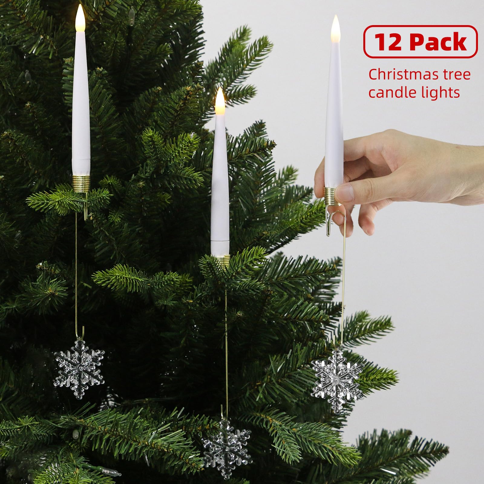 Dixmas Bougies LED Pour Sapin De Noël 12 Bougies Sans Flamme Avec Pendules Flocons & Télécommande - Kit Complet
