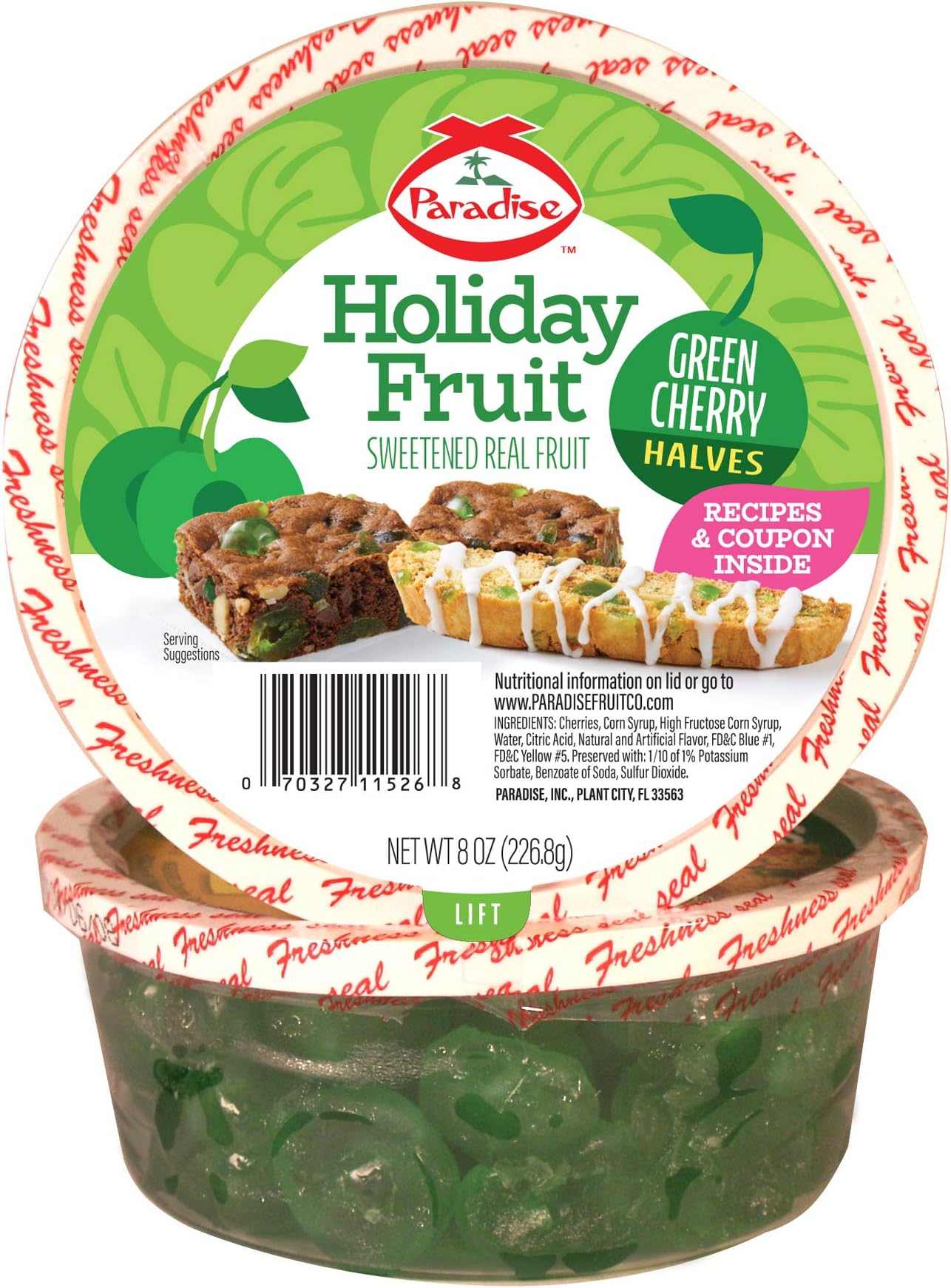 Paradise Cherry Halves, Green, 8 Ounce