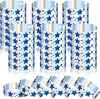 Vista 9 de Glenmal 500 pulseras para eventos, pulseras patrióticas de neón con estrellas patrióticas a granel para eventos, de plástico, impermeables, de Rojo