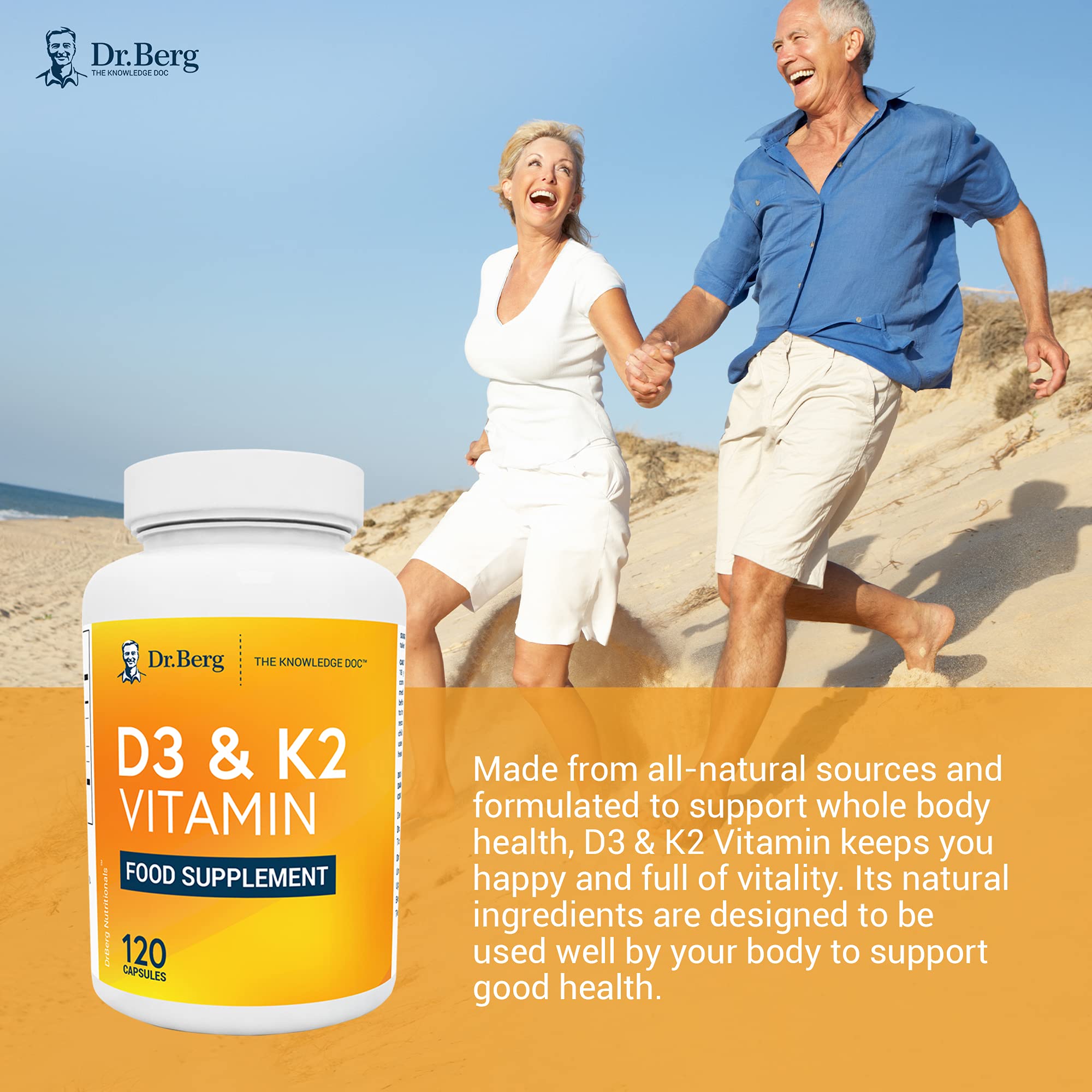Dr. Berg's D3 & K2 Vitamin D3K2 Supplement for Normal Joints, Bone