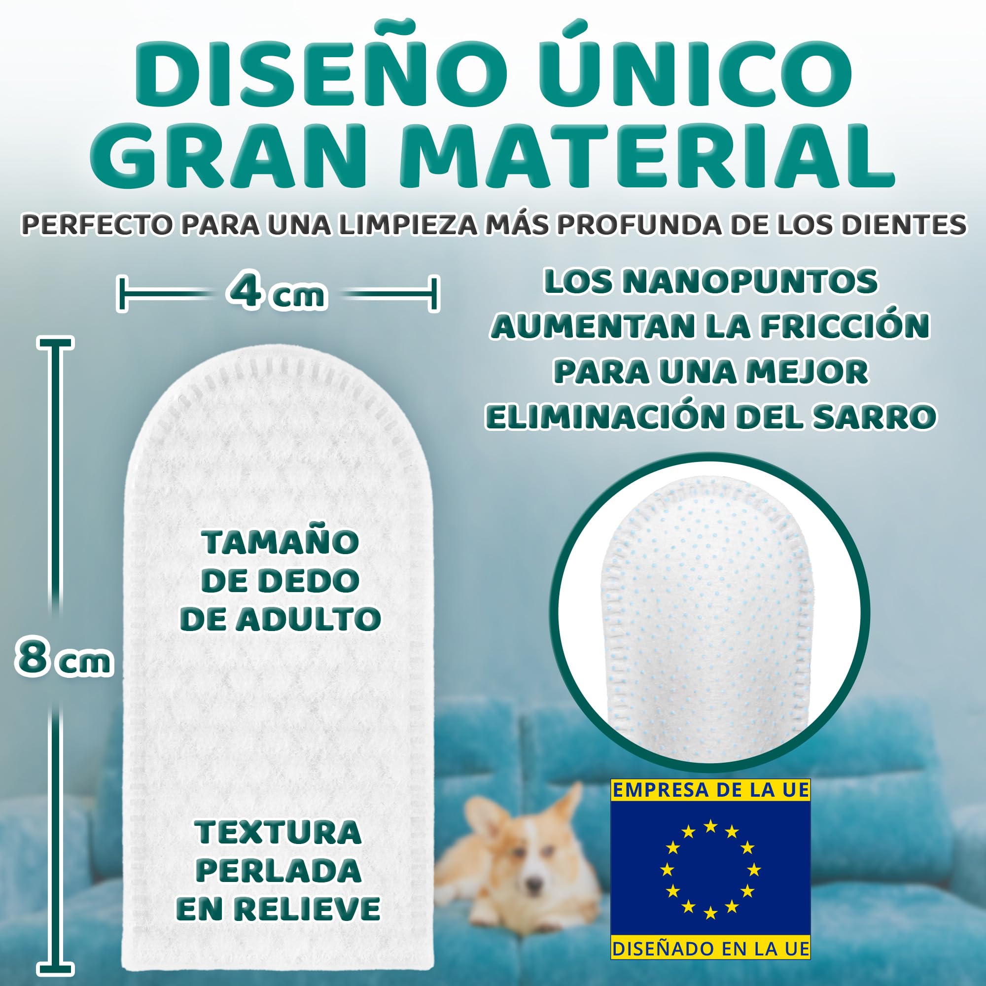 EcoEarth Toallitas de Limpieza Dental Premium para Perros y Gatos - 100 Piezas - Almohadillas para los Dedos para el Cuidado Dental de Mascotas para un Aliento Fresco y una higiene bucal