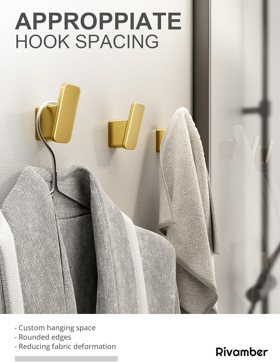 4-Pack Brushed Gold Towel Hook for Bathroom, Robe Coat Hook, Heavy Duty Wall Hooks for Hanging Bag Hat Mudroom Bedroom Shower Closet, Drill in Hanger Mount with Screw, Holder Back of Door Outdoor