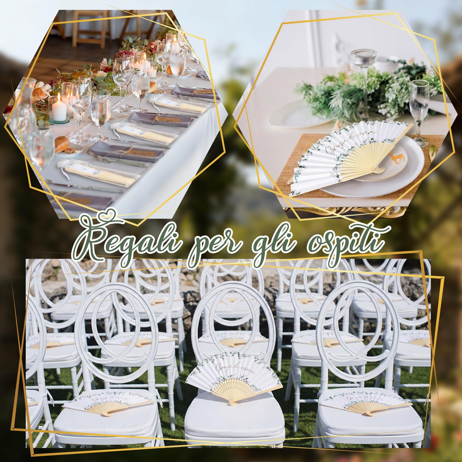 Namalu 60 Pezzi Ventaglio Matrimonio Carta con Manico in Bambù Grazie di Esserci Segnaposto Bomboniera Ventagli Pieghevoli Bianchi Eucalipto 60 Sacchetto Idee Regalo per Ospiti Estate Compleanno Festa