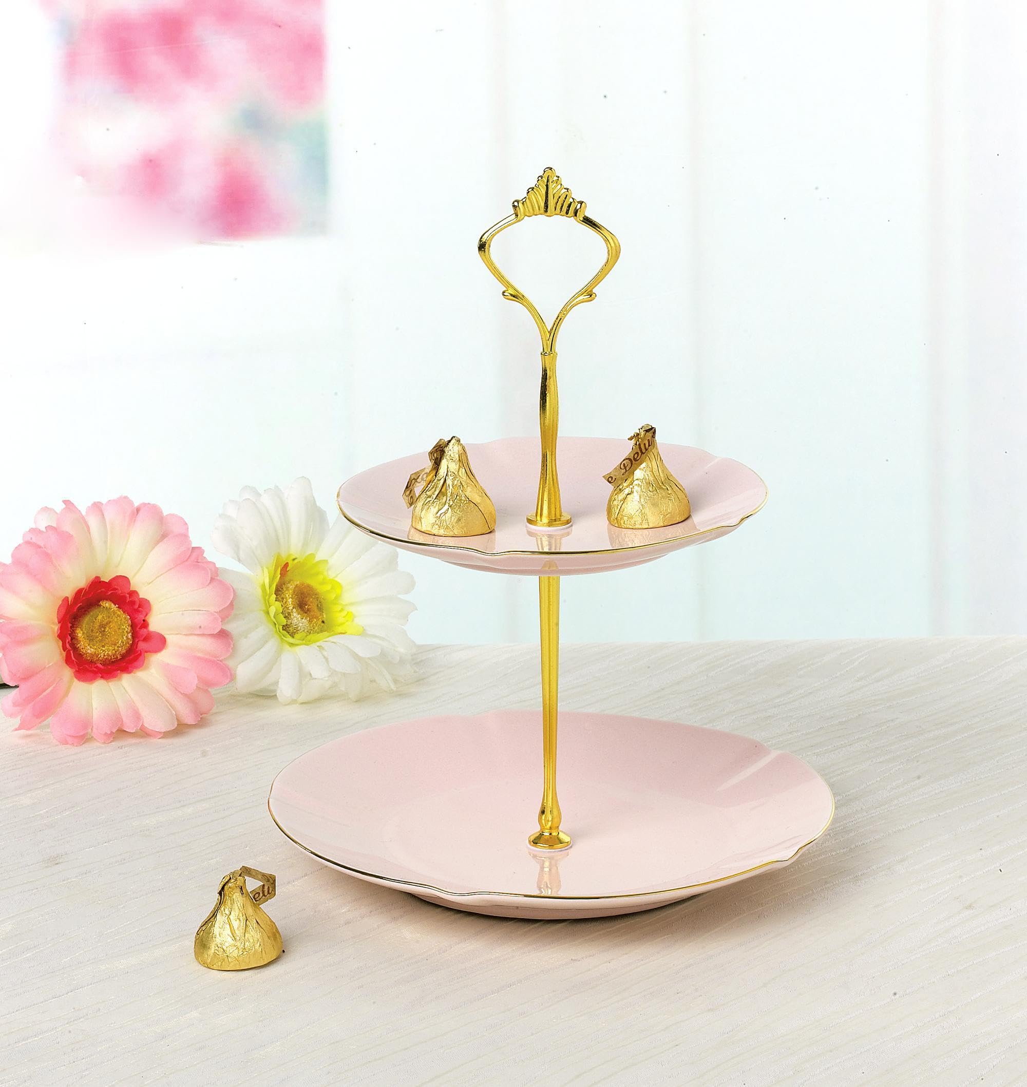 Cupcake Stand 2 Tier Serving Tray Ceramic Cake Stand Dessert Cupcake Stand for Tea Party Birthday Baby Shower Wedding Table