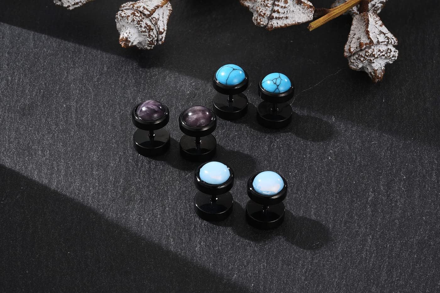 4 Pairs Mens Fake Gauges Stud Earrings Set Stainless Steel Ear Piercing Faux Cheater Illusion Plugs Tunnel Flat Back Stud Earrings for Men Women 00G Gauge Look - Image 3