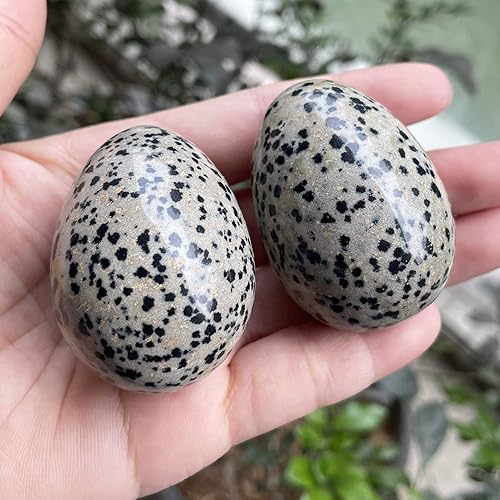Miniatura 2 de Huevo de piedra pulida para el día de Pascua, palmabolsillopreocupación Enegry cristal curativo, figura de esfera Fengshui, jaspe de dálmata, 1.8 x