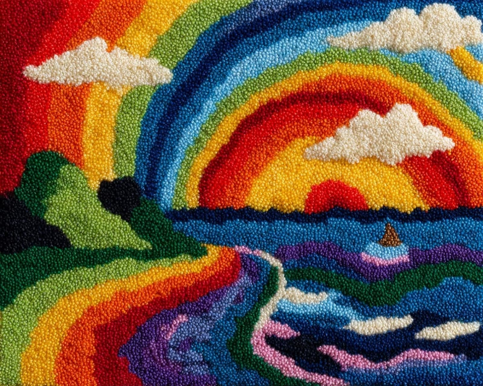 Wallphantom Latch Hook Kits for Adults,Rainbow,Pre-Printed Canvas DIY Rug Making Kit Crochet Yarn for Kids Beginners,Crafts Carpet for Home Decoration,52x38cm