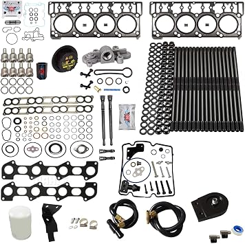 6.0L Revive #4 Kit w/Aftermarket Studs Head Gaskets Oil Cooler Stand Pipes Coolant Filtration Blue Spring Gskts STC - Fits Ford 6.0L Powerstroke Kit - 03-05.5 18MM Dowel - DK Engine Parts 18-4R