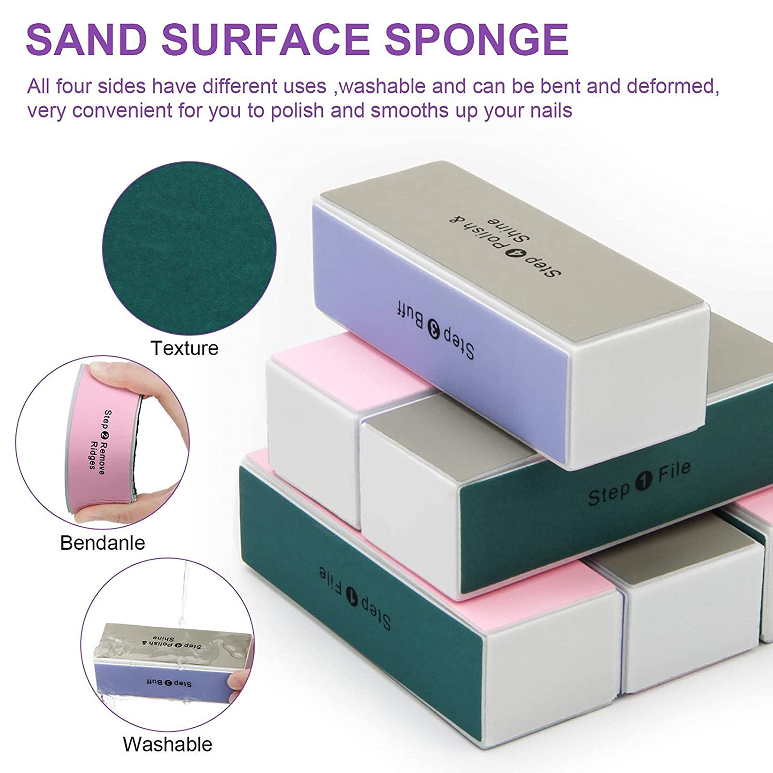 Majestique Nail File Buffer, Nail Filer Set Professional Nail Buffer File Block Natural Manicure File Nail Polisher Washable Double Sided, Double Sided (Fine & Coarse) Sapphire Pocket Nail File, 3 Pack 1