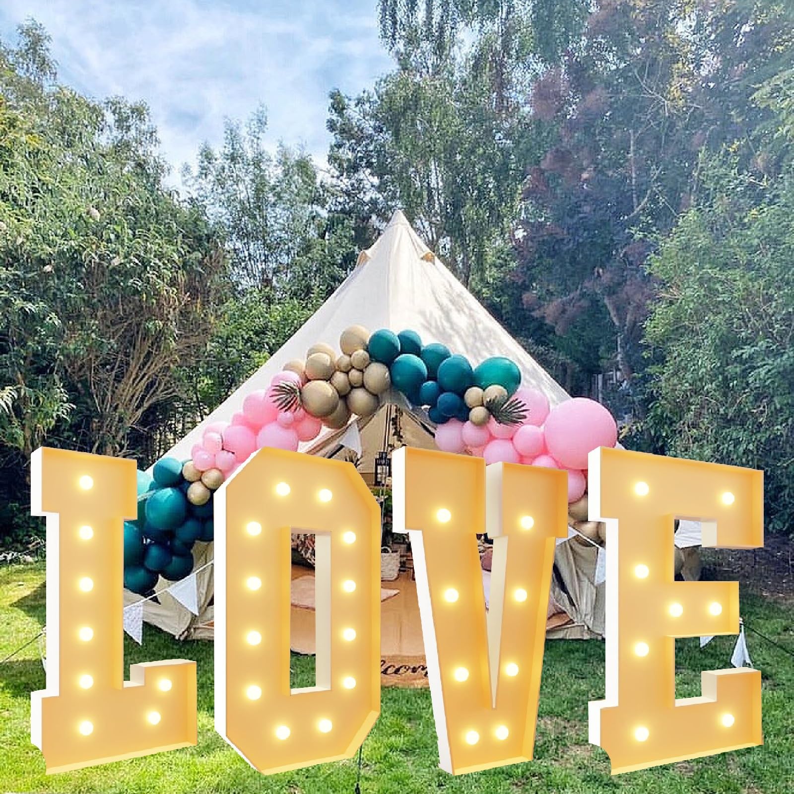 Letrero Luminoso con números de marquesina de 2,3 pies: Letras Grandes iluminadas for Decoraciones de Fiestas: Bodas, cumpleaños, Baby Shower, Aniversarios, graduaciones(Number 24,3.3ft)