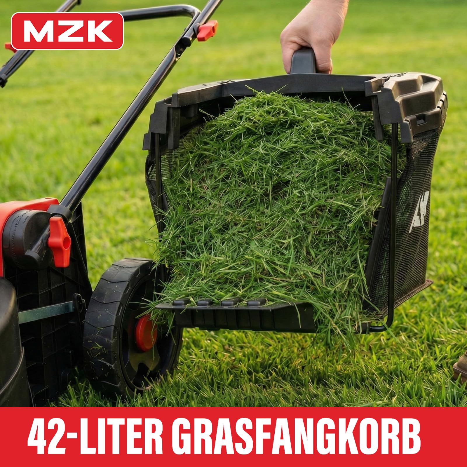 MZK 40V Akku-Rasenmäher, 41 cm Schnittbreite, 2-in-1 Bürstenloser Akku-Rasenmäher, Schiebemäher mit 5-facher Schnitthöhenverstellung, inkl. 2 x 4,0 Ah Akkus & Ladegerät