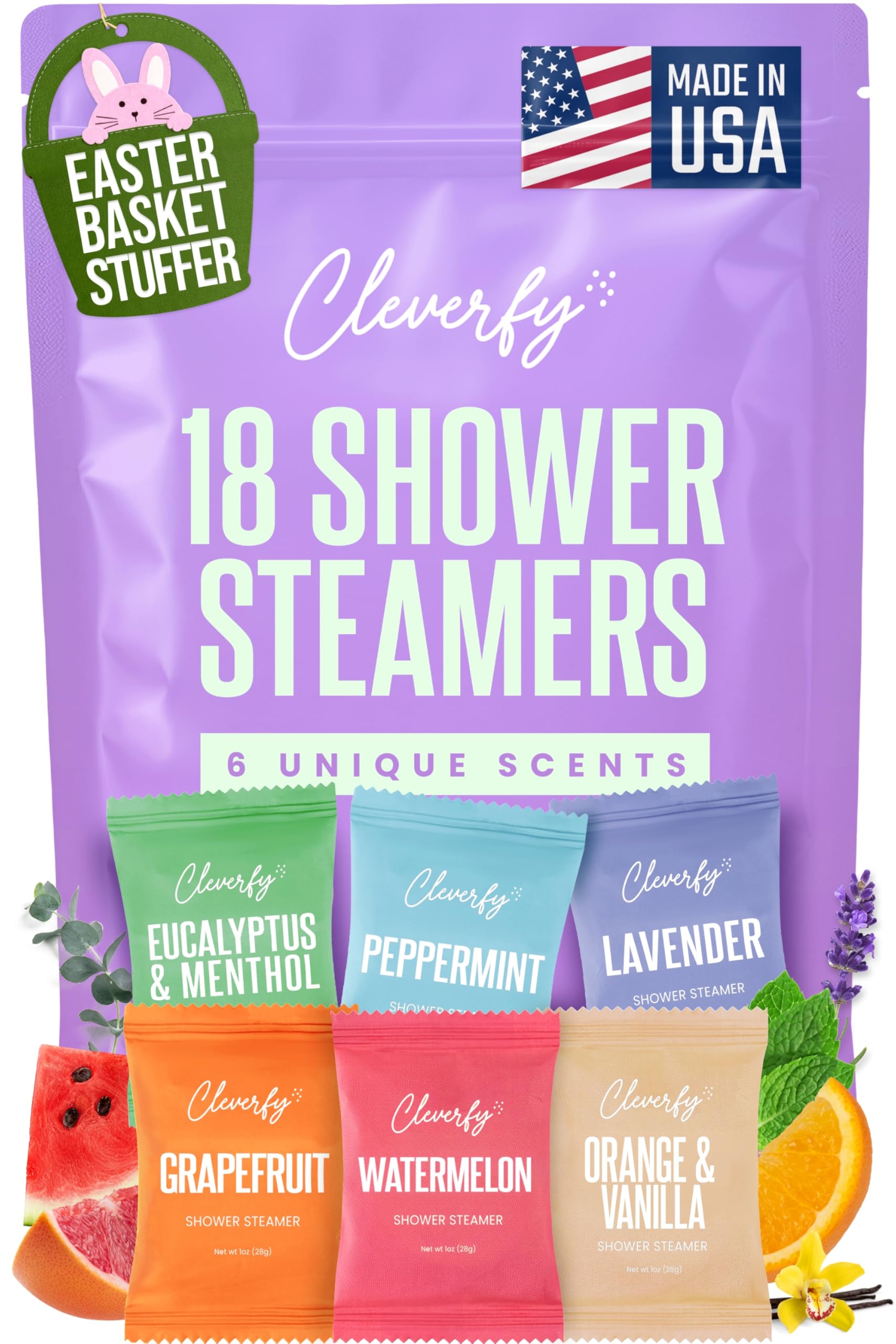 Cleverfy Shower Steamers Aromatherapy - Easter Basket Stuffers for Teens and Adults - Easter Gifts for Women and Men, Girls and Boys - 18 Tablets