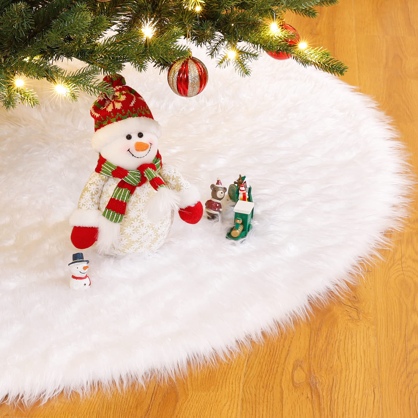 Gonna Per Albero Di Natale In Peluche | Base Rotonda Imbottita Con Chiusura Velcro | Morbida Decorazione Natalizia