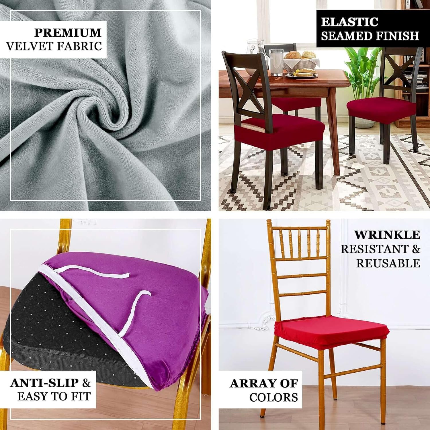 Black Velvet Stretchable Dining Chair Seat Cover with Ties